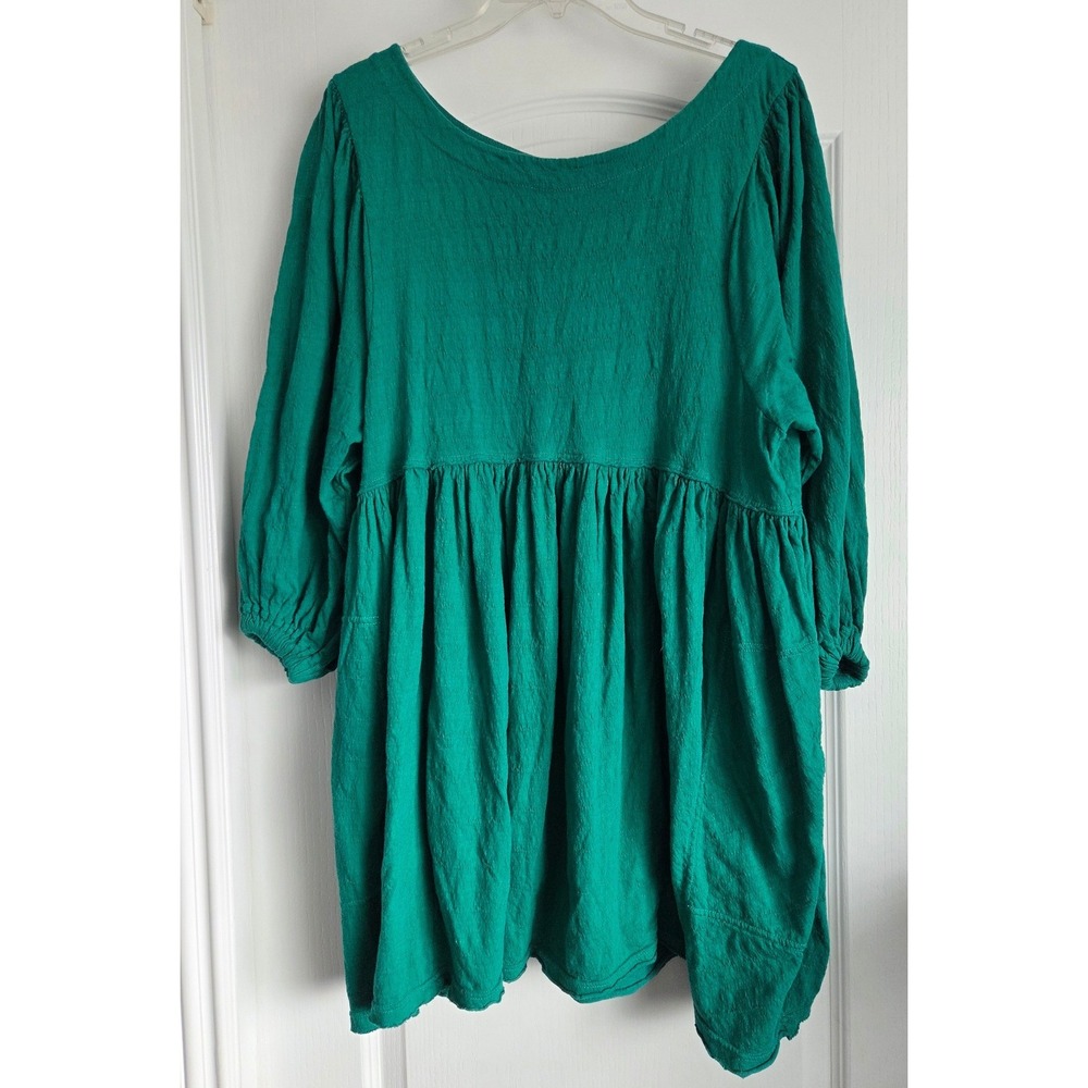 Free People FP Beach Emerald Green Babydoll Mini Dress Textured Keyhole Back M - Picture 2 of 6